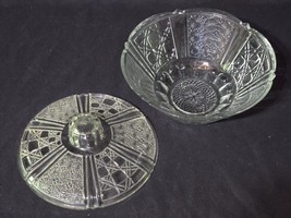 KIG Indonesia Glass Covered Candy Bowl Dish With Lid - Daisy &amp; Cane Patt... - $222.21 MXN