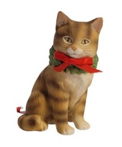 Vintage Schmid Cat w/ Christmas Wreath Collar 3&quot; Ornament Gorgon Fraser 1985 EUC - £12.41 GBP