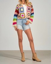 Elan hannah crochet sweater cardigan in White Multi - size M - £51.02 GBP