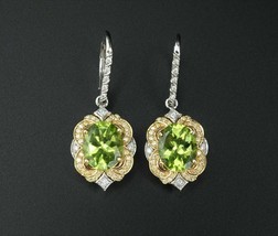 14K White Gold Plated Silver 4Ct Oval Cut Simulated Peridot Drop\Dangle Earrings - £77.84 GBP
