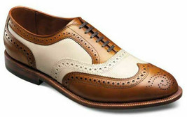 Men&#39;s Spectator Oxford Brown White Cont Full Brogue Toe Wing Tip Leather Shoes - £119.46 GBP+