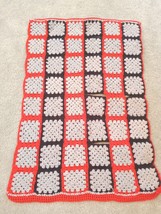 Vtg Granny Square Afghan Throw Blanket Black Red Grey 44&quot; x 29&quot; Needs Finishing - £10.34 GBP