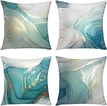 Galmaxs7 Marble Texture Turquoise And Gold Silver Decorative Throw Pillow Covers - £35.85 GBP