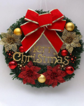 12&quot; New Christmas Wreath With Red Bowknot Berry, Bells Diy Coral Reef Door Decor - £13.06 GBP