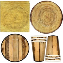 Rustic Wooden Tree Paper Party Supplies Tableware Set 24 9&quot; Plates 24 7&quot; Plate 2 - £26.95 GBP
