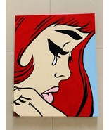 POP ART CRYING GIRL Hand painted art canvas 16”x20” Acrylic painting Color - $79.19