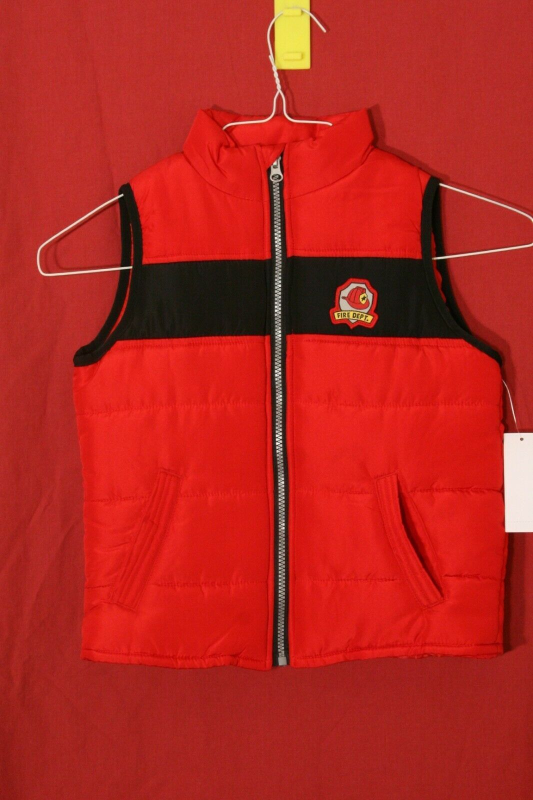 Kids Headquarters Red Black Zip Boy’s  Sz 5 Puffer Vest Fire Dept. Helmet NWT - $9.50