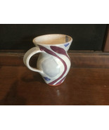 2 Pottery Mugs &amp; 1 Saucer Signed LA Purple Blue Orange Green White - $25.00