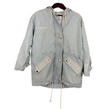 VTG East West Women&#39;s Relaxed Denim Hoodie Jacket SMALL Pockets Lined Soft - $44.10