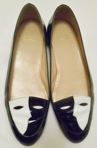 Stuart Weitzman Patent Leather Slip On Shoes Flat Black White Theater Mask 7.5 W - £51.91 GBP