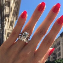Engagement Wedding Ring Set 4.75Ct Emerald Cut Diamond 14K White Gold Size 9.5 - £244.18 GBP