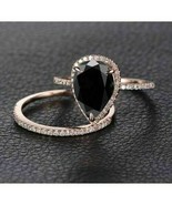 2Ct Pear Black Diamond Halo Engagement Ring Bridal Ring Set 14K Rose Gol... - $146.98 CAD