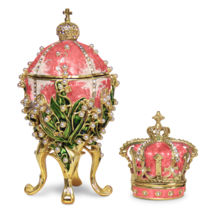 Pink Lilies of the Valley Faberge Egg Replica Extra Large 5.9 inch + Crown - £63.26 GBP