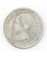 1889 España 2 Pesetas Plata Muy Buen Detalle Alfonso XIII KM#692 - $256.74