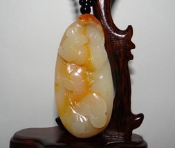 YW 2.8&quot; China Certified Nature Yellow Dragon Jade Fortune Rat and Bat Pendants - £134.55 GBP