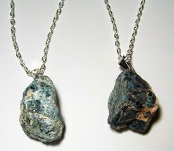 2 APATITE ROUGH NATURAL MINERAL STONE PENDANT 18 in SILVER LINK CHAIN NE... - $12.93 CAD
