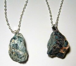 2 APATITE ROUGH NATURAL MINERAL STONE PENDANT 18 in SILVER LINK CHAIN NE... - £7.40 GBP