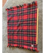 Curvon Crown Wool Baby Blanket Throw Red blue Cream Plaid Fringe Vtg 35 ... - $28.24 CAD