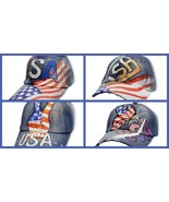USA Patriotic Ball Cap Hat Hand Painted with Sparkles Choose From 4 Desi... - $17.09