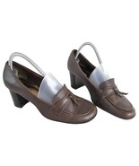 Maripe Women&#39;s 8 Brown Leather 2.75&quot; Block Heel Loafer Shoes Tassel Y2K ... - $518.26 MXN
