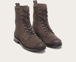 Frye Natalie Women Charcoal Grey Suede Leather Lace Up Military Combat B... - $129.99+