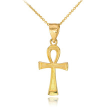 14k Solid Yellow Gold Ancient Egyptian Ankh Cross Eternal Life Pendant Necklace - £114.85 GBP+