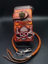 Carved Leather Biker Wallet, Chain Skull Carved Wallet, Great Holiday Gi... - $45.99