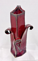 Hand Thrown Studio Pottery Abstract Leaves Maroon Red Bud Vase Marked 6 ... - $29.21
