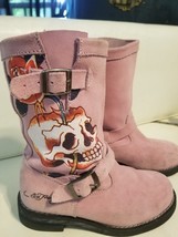 Vintage Y2K Ed Hardy Pink Suede Motorcycle Engineer Boots Skull Tattoo R... - $275.00