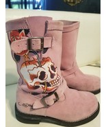 Vintage Y2K Ed Hardy Pink Suede Motorcycle Engineer Boots Skull Tattoo R... - $376.11 CAD