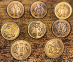 ANTIQUE LOT (8) Metal Military Musician Buttons SUPERIOR QUALITY - $39.59