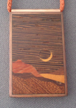 Vintage Artisan Pendant Handmade Wood Inlay in Copper Landscape by Terry Evans - £27.51 GBP