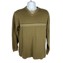 Van Heusen Mens Size Medium Olive Green V-Neck Sweater 76% Cotton 24% Po... - $25.00