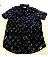 NWT Free Planet Mens All Over Christmas Button-Up Shirt Black Reindeer &amp;... - $20.90