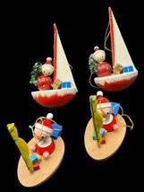 Vintage Santa Wood Wooden Ornament Boat Sailing 1980s Christmas 3&quot; Spain Goula - $16.00