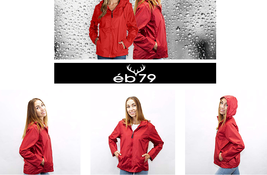 new EB79 Women&#39;s Hooded WINDBREAKER Jacket sz L Red Water Repellent Outdoor Coat - £23.66 GBP