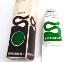 Vintage USA Made Speedball Block Printing INK Oil Base Metal Tube GREEN used - £9.46 GBP