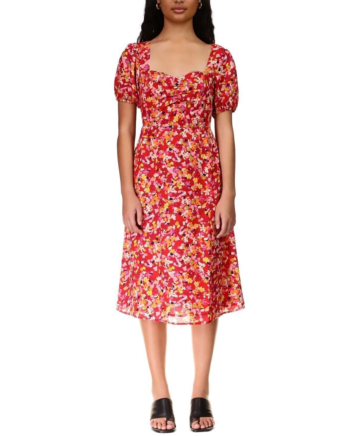 Sanctuary Women&#39;s Floral Puff Sleeve Sweetheart Midi Dress B4HP - $25.16