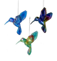 Kurt Adler Set Of 3 Acrylic Faceted Iridescent Hummingbird Xmas Ornaments T1509 - £14.86 GBP