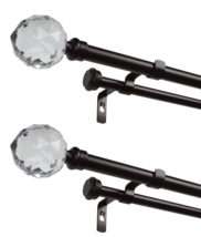 Set of 2 Crystal Ball Double Curtain Rod Finial Matte Bronze Adjustable 36-72&quot; - £78.44 GBP