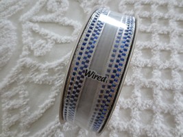 1-7/16&quot; Wide RAVE/SILVER/BLUE Metal Yarn &amp; Poly Wired WOVEN RIBBON ROLL-... - $19.80