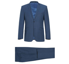 Men&#39;s Renoir Wool Blend Slim Fit 2pc Suit Sharkskin Texture 557-1 Blue - £199.11 GBP