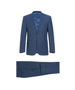 Men&#39;s Renoir Wool Blend Slim Fit 2pc Suit Sharkskin Texture 557-1 Blue - £201.06 GBP