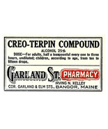 Vintage Pharmacy Label CREO-TERPIN Compound Garland Street Pharmacy Bang... - £18.20 GBP