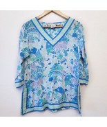 Gretchen Scott Fish Print Tunic Top Blouse Coverup Cotton Beachy Coastal... - $25.00