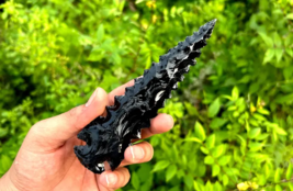 6&quot; Handcrafted Large Black Obsidian Arrowhead Crystal for Jewelry &amp; Healing - £19.87 GBP