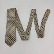 Oscar De La Renta Mens Necktie Ivory Brown Geometric 100% Silk Short - £7.75 GBP