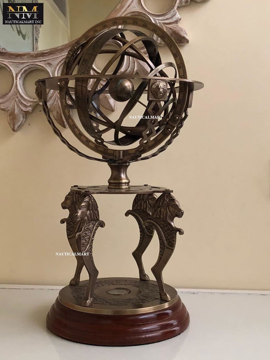 19" Nautical Brass Sphere Engraved Armillary Antique Vintage Globe with Compass Item image 8