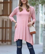 $25 42Pops Sugar Pink Scoop Neck Three-Quarter Sleeve Sidetail Tunic Pink Medium - £8.64 GBP