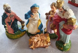Nativity Christmas Figures Hand Painted Italy Mary Jesus Paper Machete Set VTG - £14.00 GBP